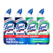 Lysol Toilet Bowl Cleaner, Max Strength Bathroom Cleaning Supplies, Toilet Bowl Cleaner Clinging Gel, Disinfecting and Deodorizing, Bleach Free, Atlantic Fresh + Forest Rain 24 oz (4 ct)