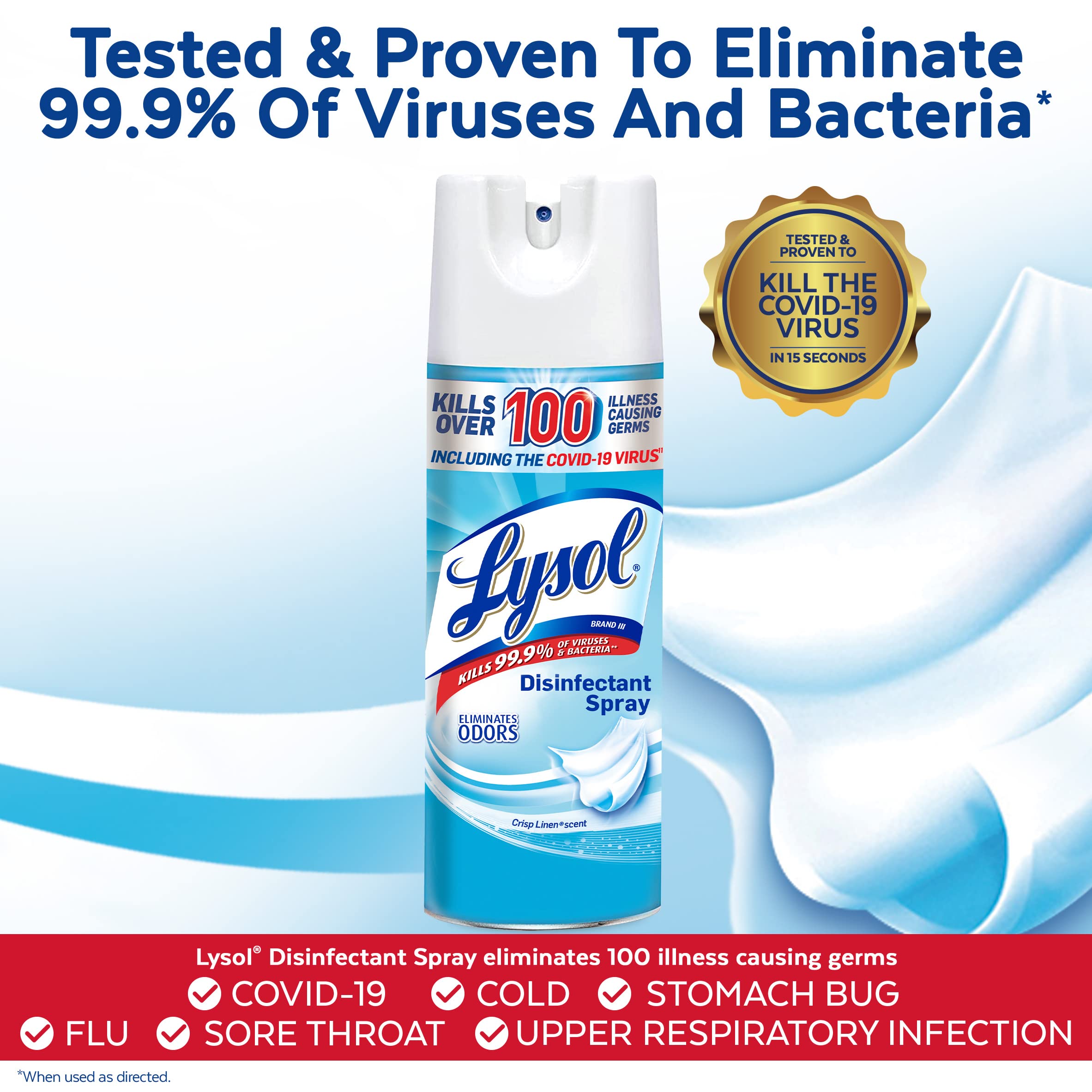 Lysol Sanitizing and Antibacterial Spray for Disinfecting & Deodorizing, Crisp Linen, 12.5 Fl Oz