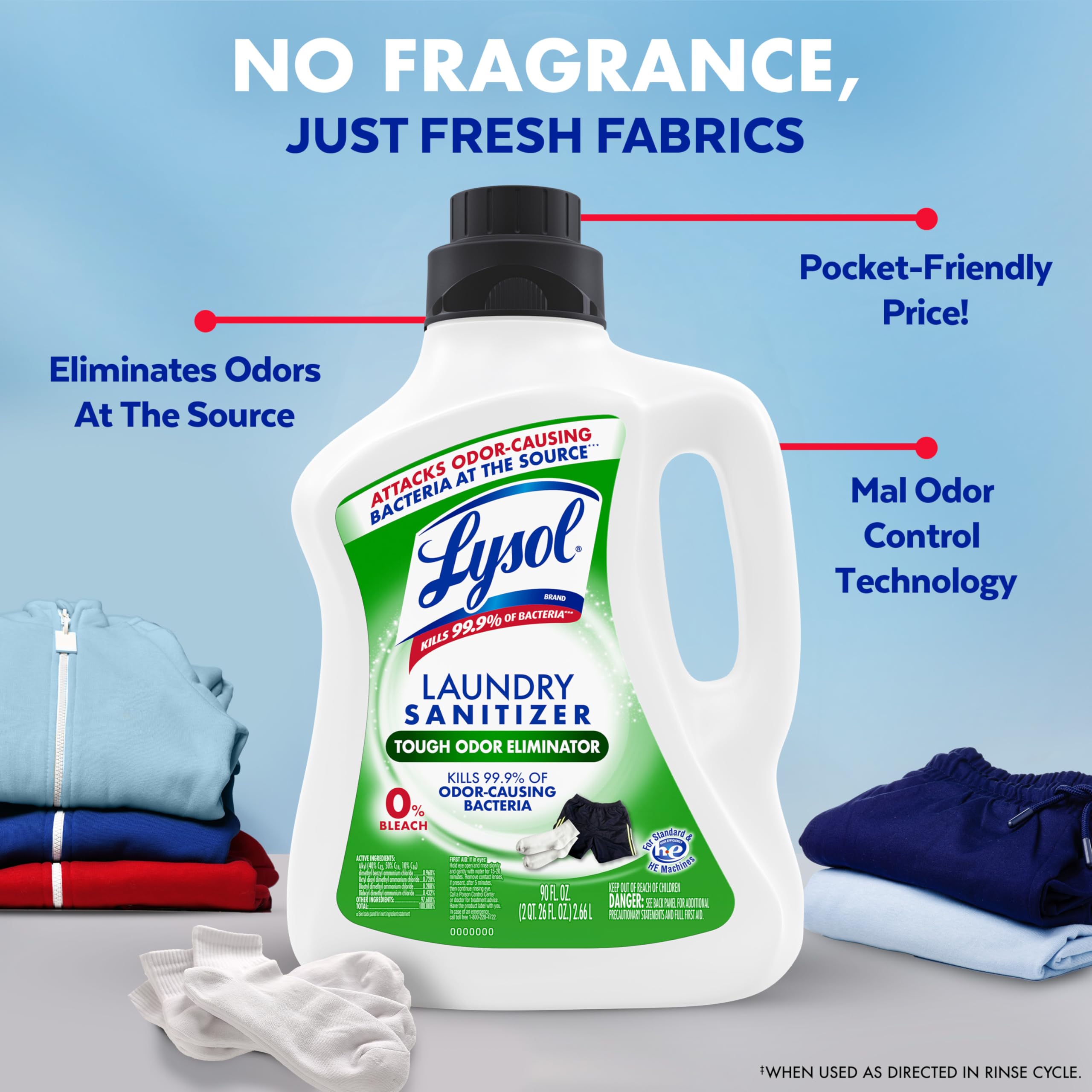 Lysol Laundry Sanitizer Additive, Bacteria-Causing Laundry Odor Eliminator, Detergent Additive