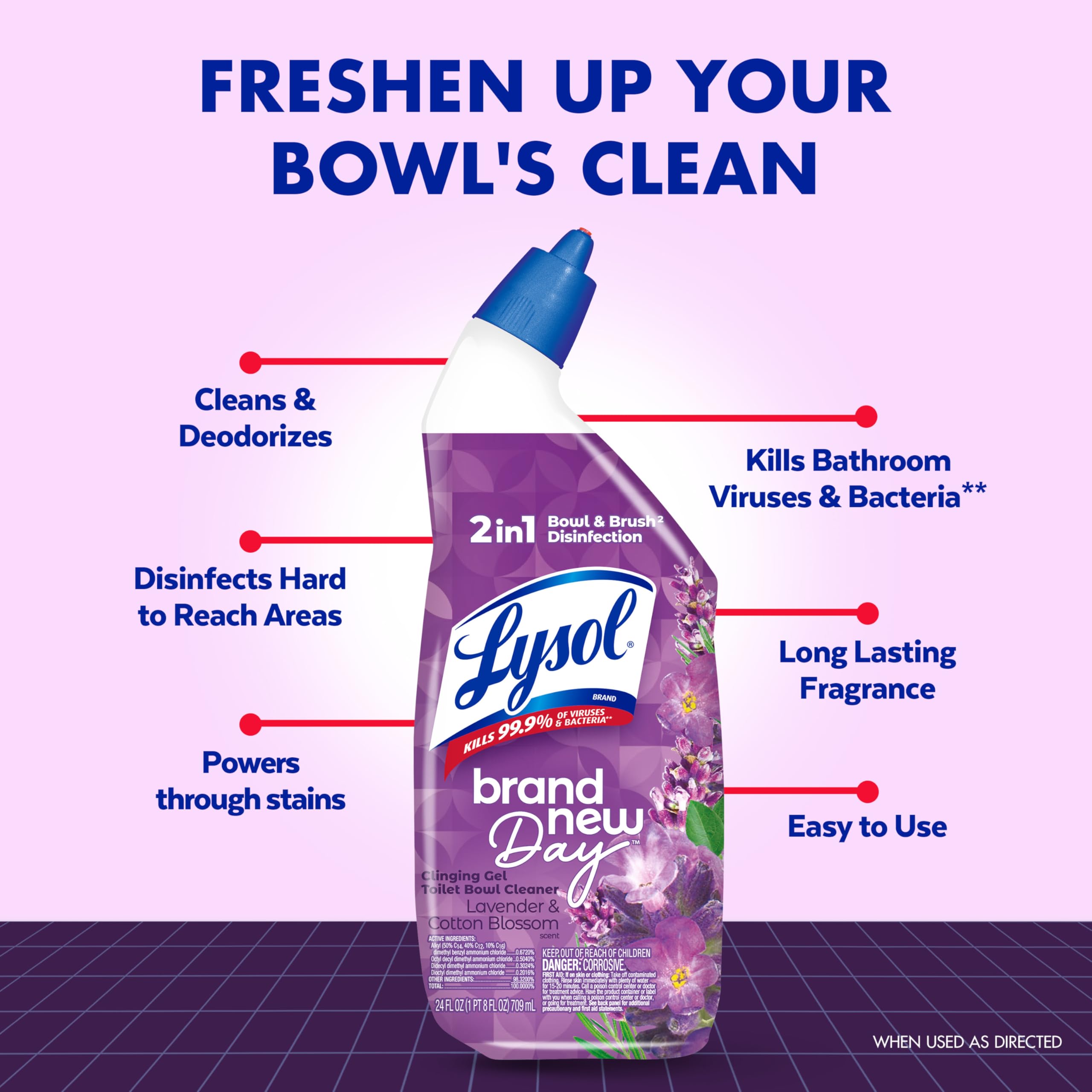 Lysol Toilet Bowl Cleaner Gel, For Cleaning and Disinfecting, Bleach Free, Ocean Fresh Scent, 24oz (Pack of 2)