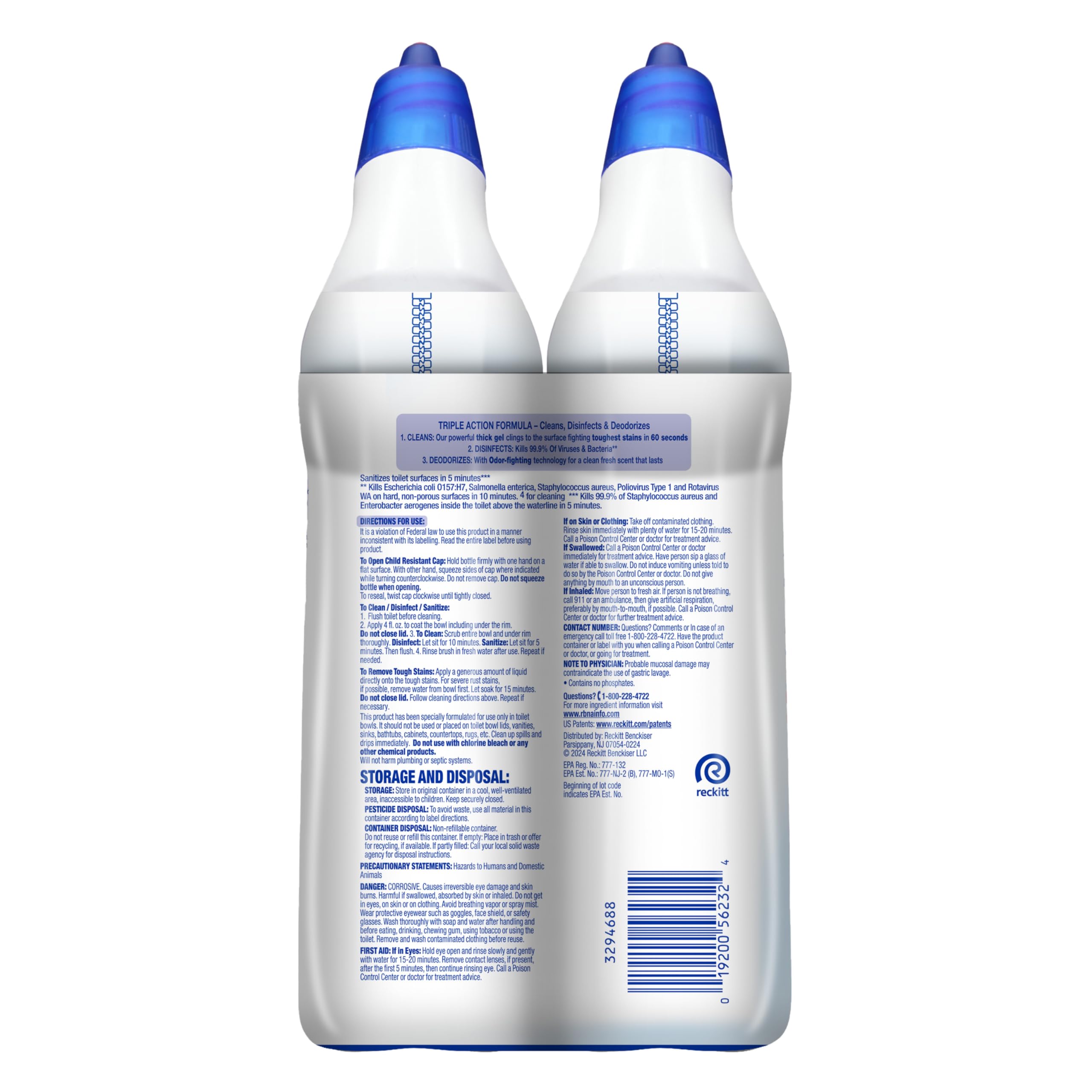 Lysol Toilet Bowl Cleaner Gel, For Cleaning and Disinfecting, Bleach Free, Ocean Fresh Scent, 24oz (Pack of 2)