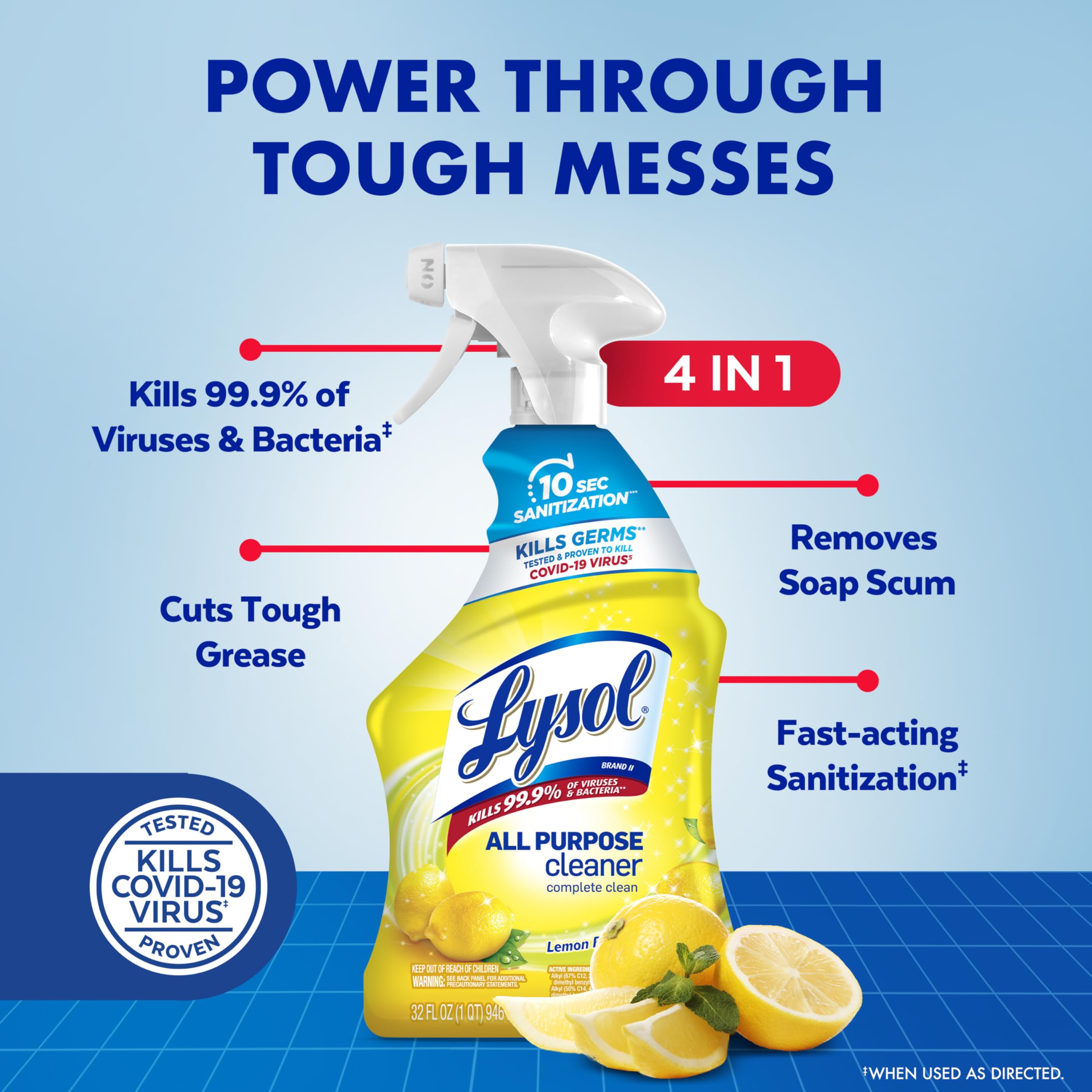 Lysol All Purpose Cleaner Spray, Multi-Purpose Disinfecting Spray, Kitchen & Bathroom Cleaner, Lemon Breeze, Lavender, Mango 32oz (Pack of 4)