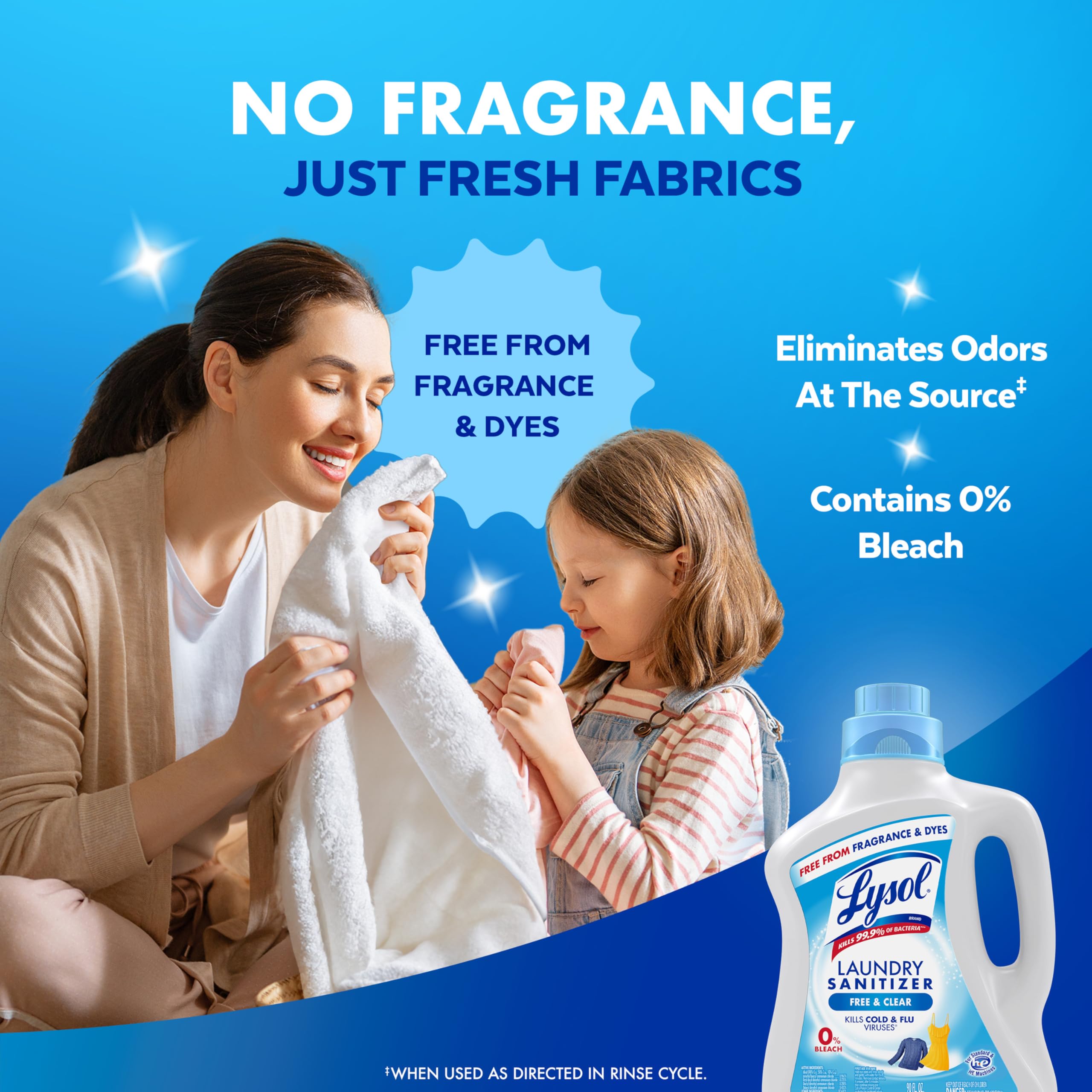 Lysol Laundry Sanitizer Additive, Free & Clear, Free from Fragrance and Dyes, 0% Bleach Laundry Sanitizer