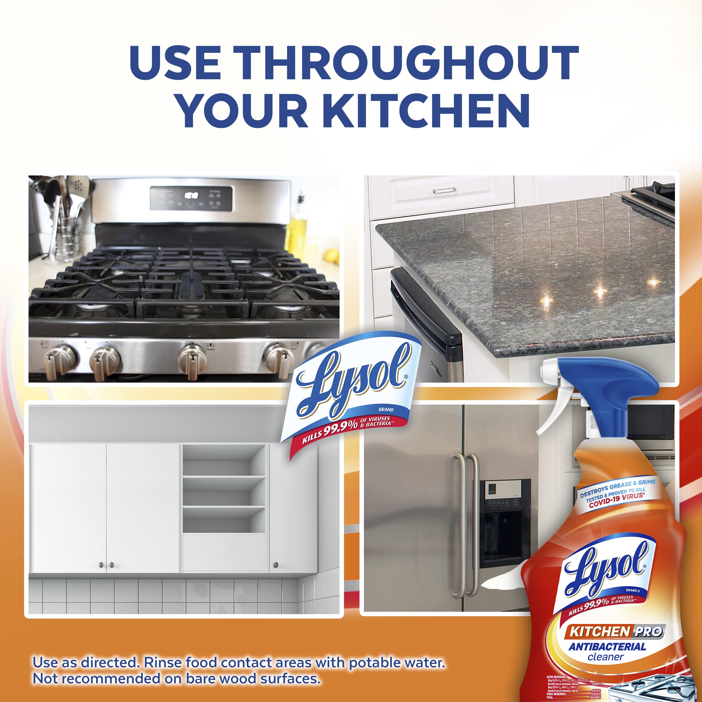 Reckitt Lysol Kitchen Pro Antibacterial Cleaner Trigger 22 Fl Oz (Pack of 3) - With 1ct Auto In-The-Bowl Toilet Cleaner, Atlantic Fresh