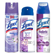 Lysol Disinfecting Spray, Early Morning Breeze 19oz Neutraair 2 in 1 Air Freshener and Disinfectant Spray, Lavender & Lily 10oz Fabric Disinfectant Spray, Lavender Fields 15oz