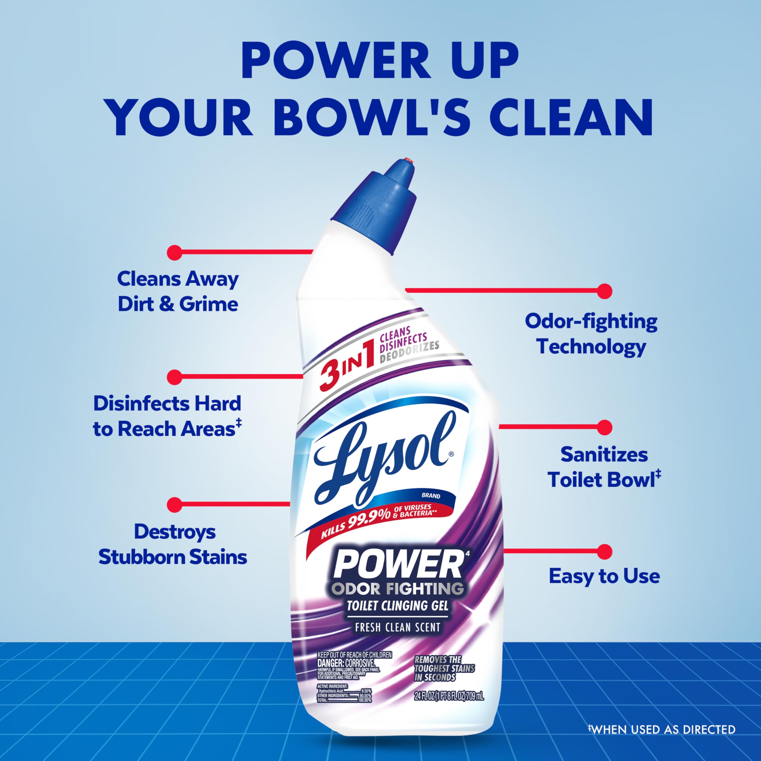 Lysol Toilet Bowl Cleaner Gel, For Cleaning and Disinfecting, Bleach Free, Ocean Fresh Scent, 24oz (Pack of 2)