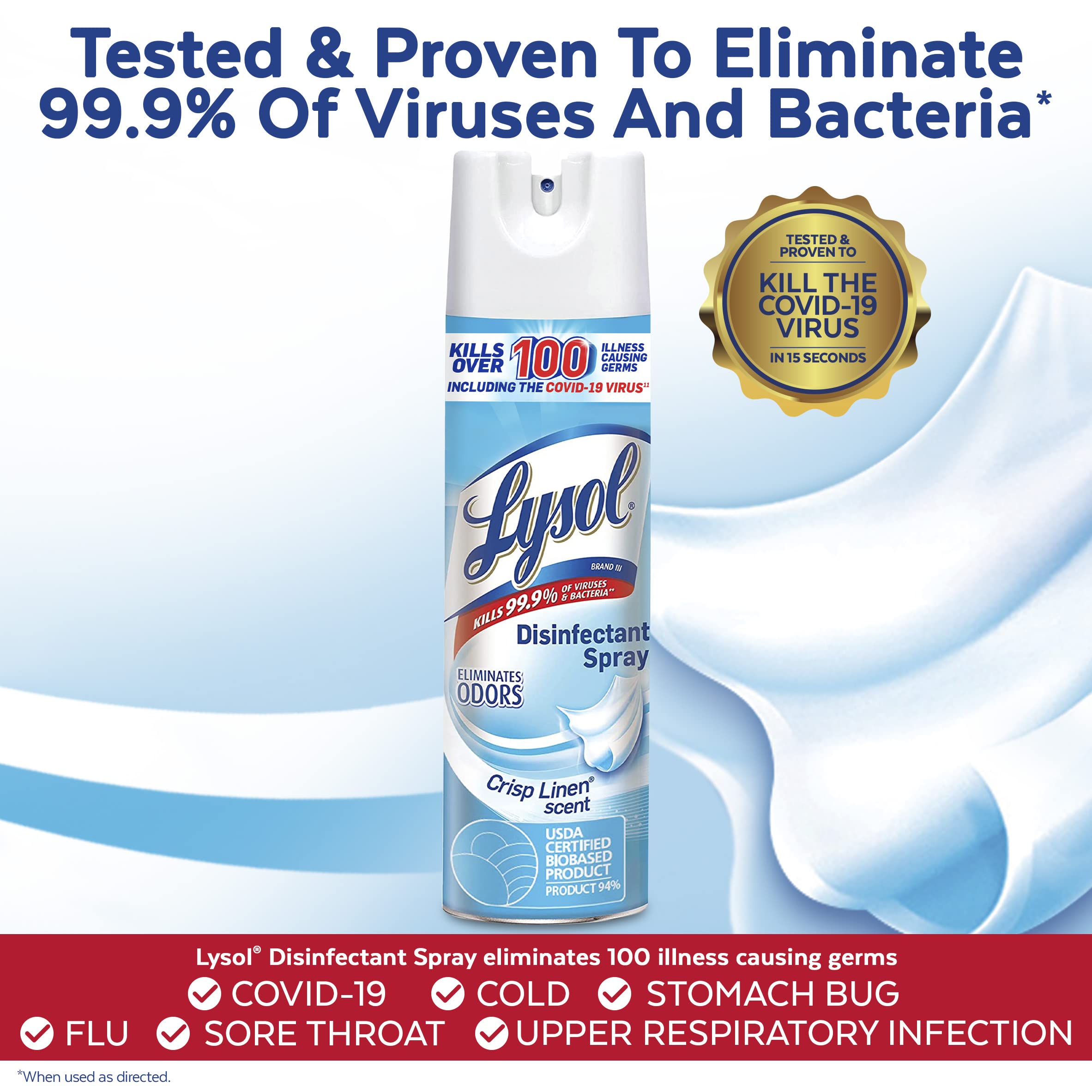 Lysol Sanitizing and Antibacterial Spray for Disinfecting & Deodorizing, Crisp Linen, 12.5 Fl Oz