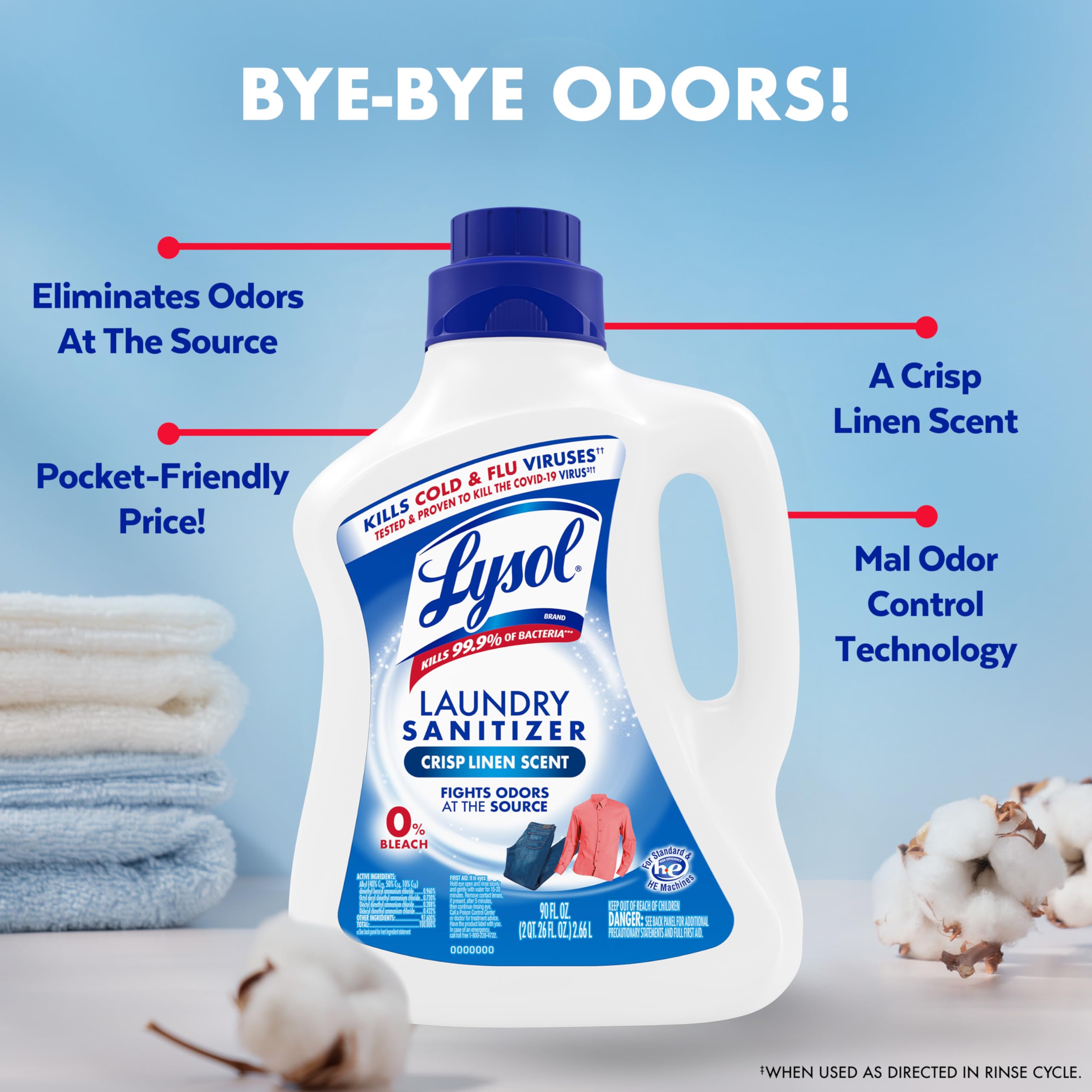 Lysol Laundry Sanitizer Additive, Bacteria-Causing Laundry Odor Eliminator, Detergent Additive