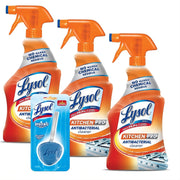 Reckitt Lysol Kitchen Pro Antibacterial Cleaner Trigger 22 Fl Oz (Pack of 3) - With 1ct Auto In-The-Bowl Toilet Cleaner, Atlantic Fresh