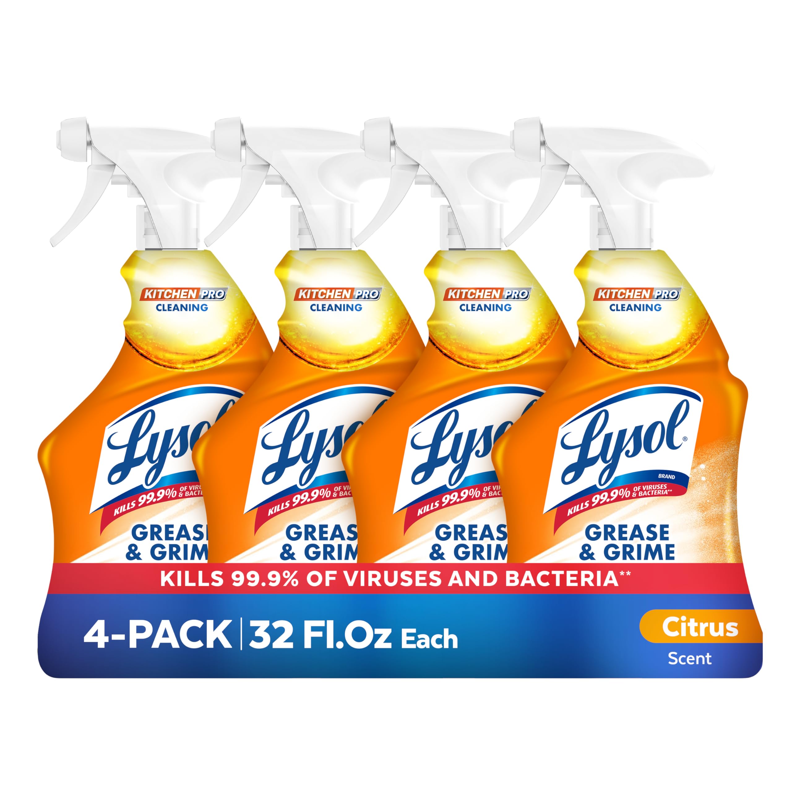 Lysol Pro Kitchen Spray Cleaner and Degreaser, Antibacterial All Purpose Cleaning Spray for Kitchens, Countertops, Ovens, and Appliances, Citrus Scent, 22oz (Pack of 2)