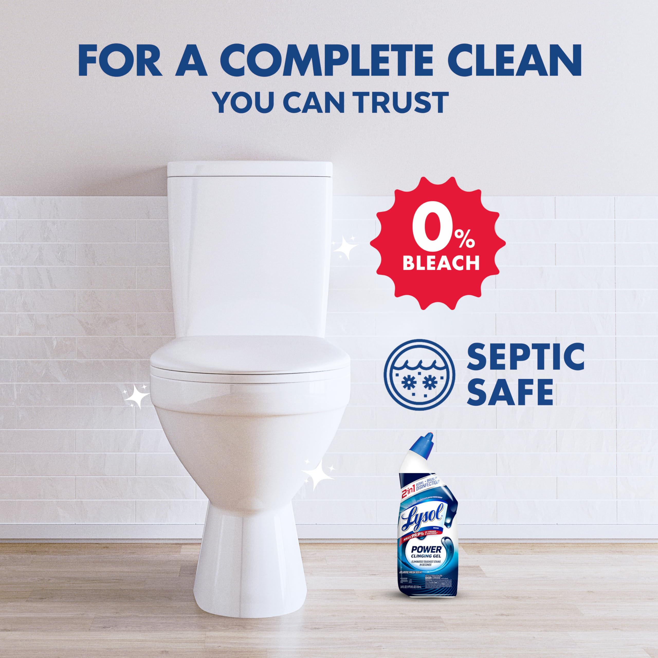 Lysol Toilet Bowl Cleaner, Max Strength Bathroom Cleaning Supplies, Toilet Bowl Cleaner Clinging Gel, Disinfecting and Deodorizing, Bleach Free, Atlantic Fresh + Forest Rain 24 oz (4 ct)